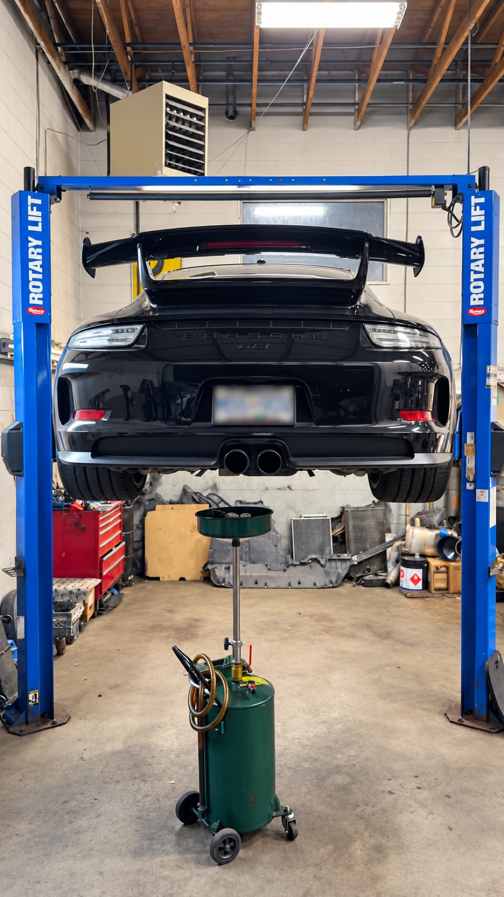Performance vehicle raised for service at Advanced Autoworks